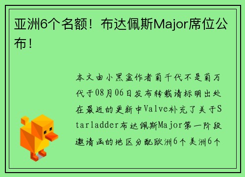 亚洲6个名额！布达佩斯Major席位公布！